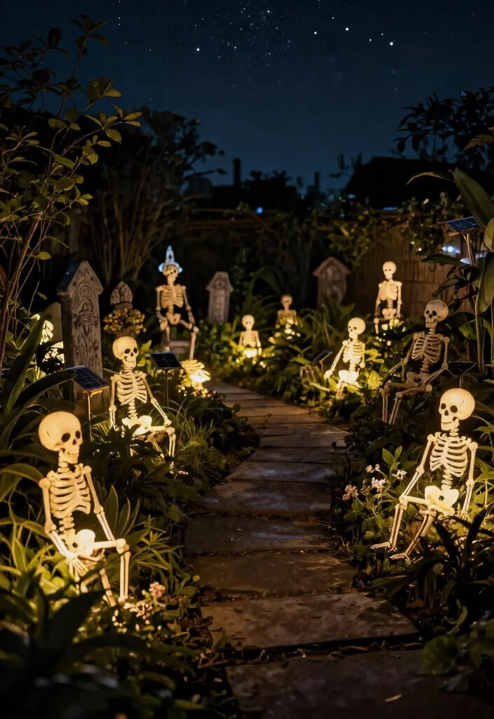 12 Skeleton Decorations Outdoors That Stay Standing in High Wind - 5. Solar-Powered Skeleton Lights 1