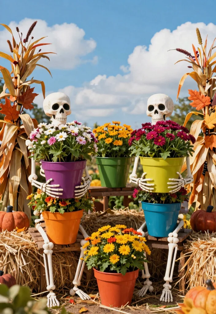 12 Skeleton Decorations Outdoors That Stay Standing in High Wind - 6. Skeleton Planters 1