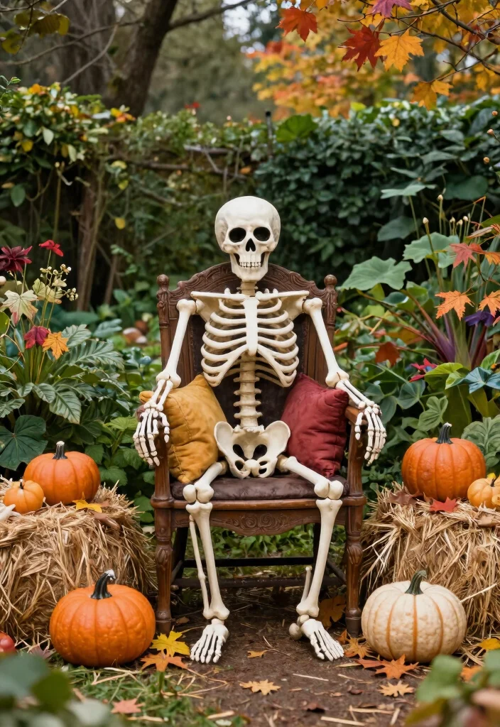 12 Skeleton Decorations Outdoors That Stay Standing in High Wind - 8. Skeleton Chairs or Benches 1