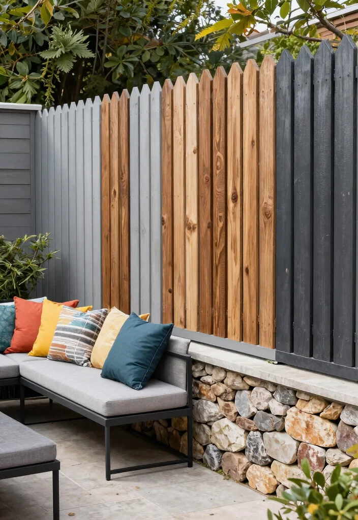 12 Wood Picket Fence Designs That Boost Curb Appeal - 9. Mixed Material Fence 1