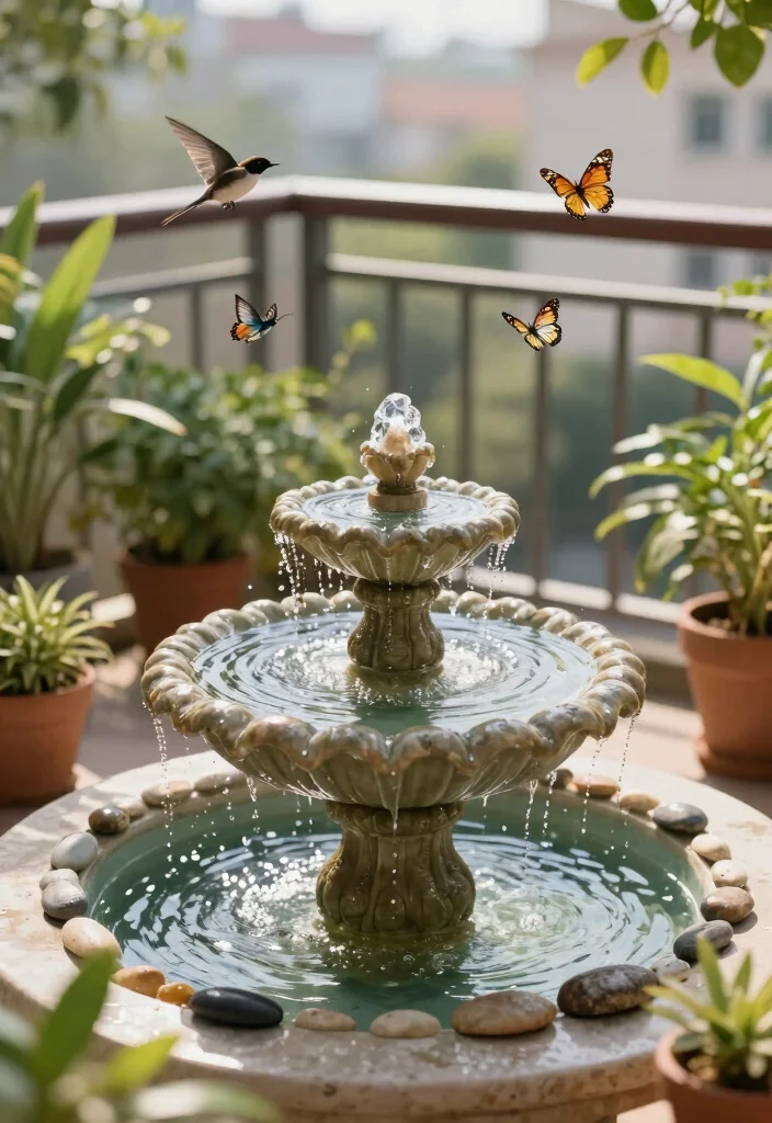 14 Balcony Decoration Ideas on a Budget for Small Outdoor Spaces - 7. Miniature Water Features: Add Serenity with Sound 1
