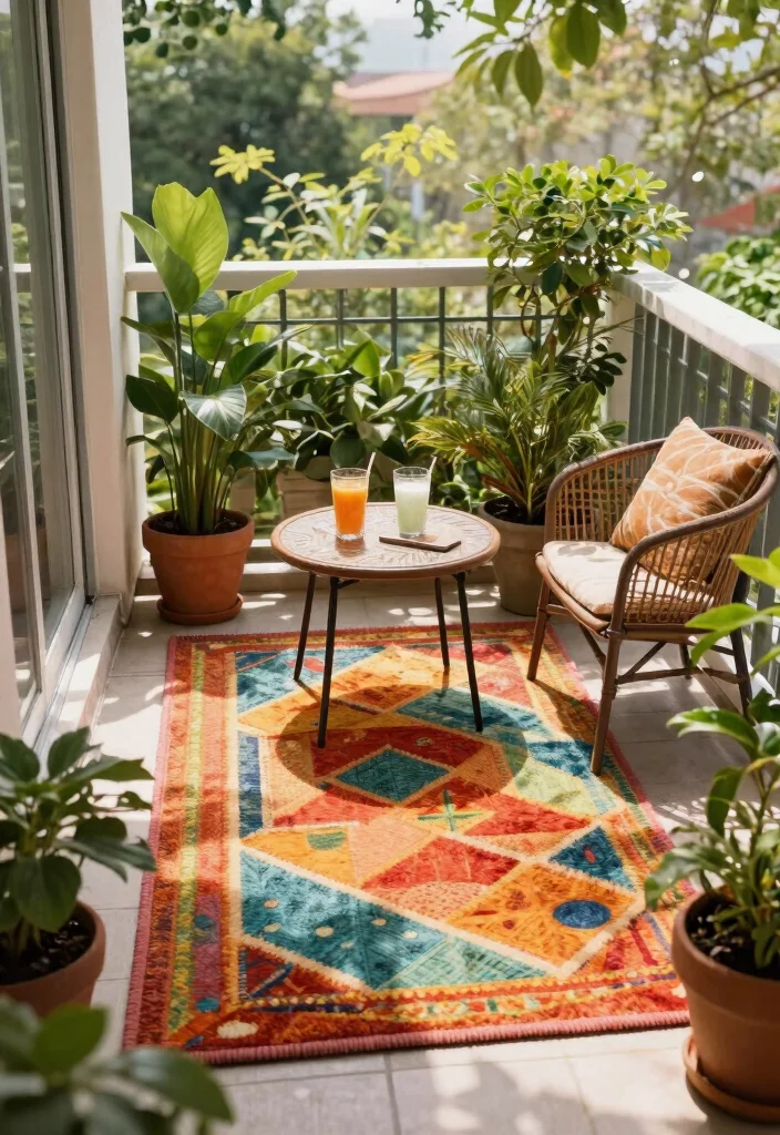 14 Balcony Decoration Ideas on a Budget for Small Outdoor Spaces - 8. Outdoor Rugs: Define Your Space 1