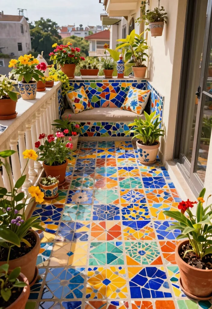 14 Balcony Tiles Floors That Hold Up to Weather and Heavy Foot Traffic - 14. Multicolored Mosaic Tiles 1