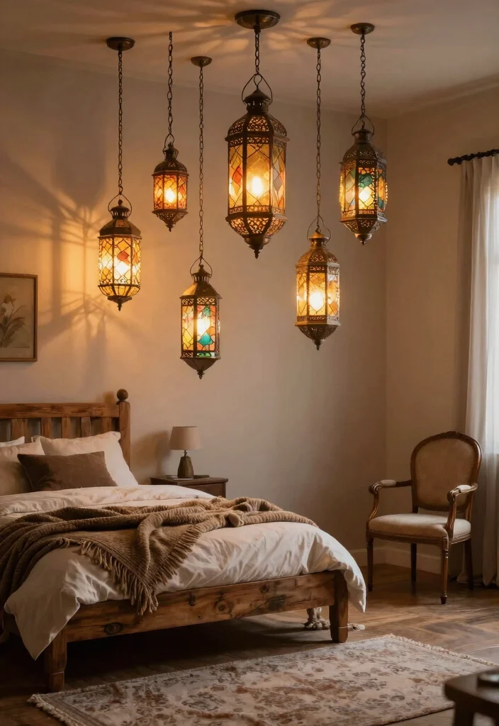 14 Bedroom Ceiling Light Ideas That Don't Require Rewiring - 11. Vintage Lanterns 1
