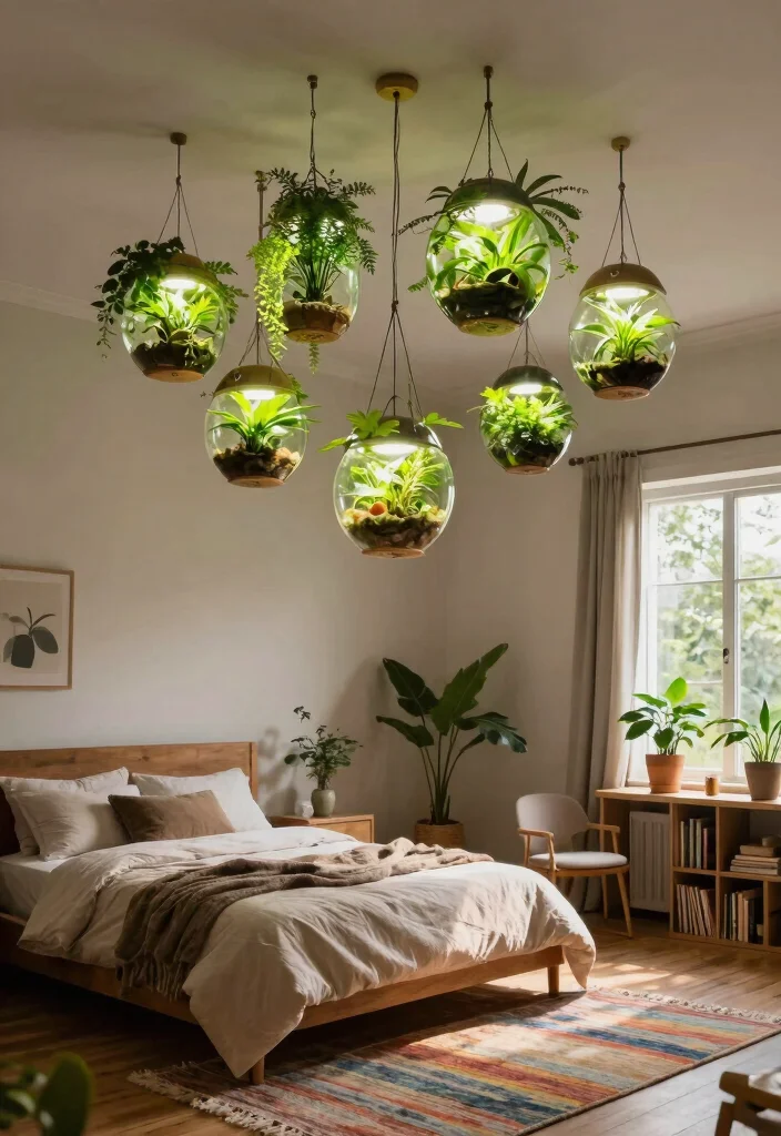 14 Bedroom Ceiling Light Ideas That Don't Require Rewiring - 5. Hanging Terrariums 1