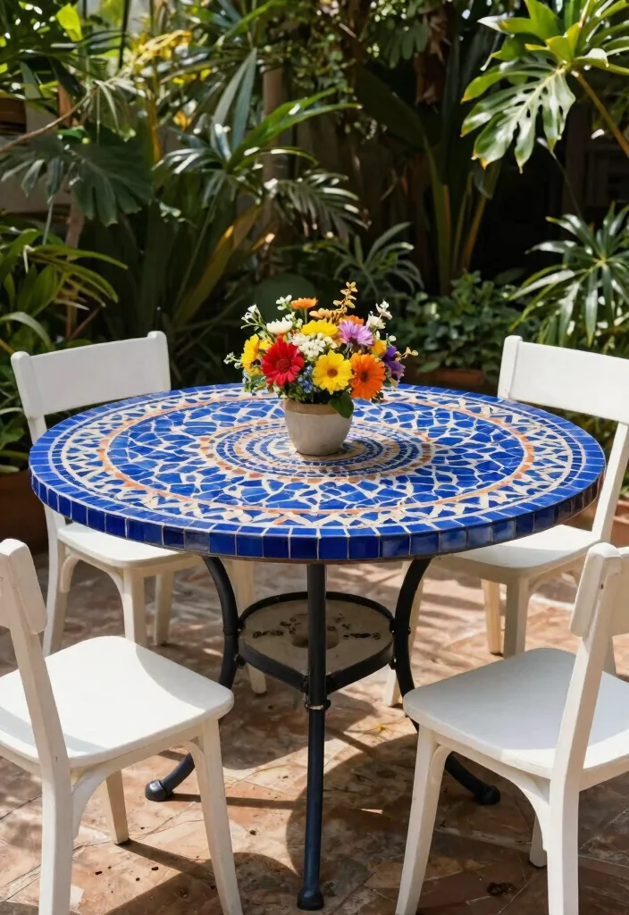 14 Blue Patio Decor Ideas That Feel Fresh Without Going Nautical - 10. Blue Mosaic Table 1