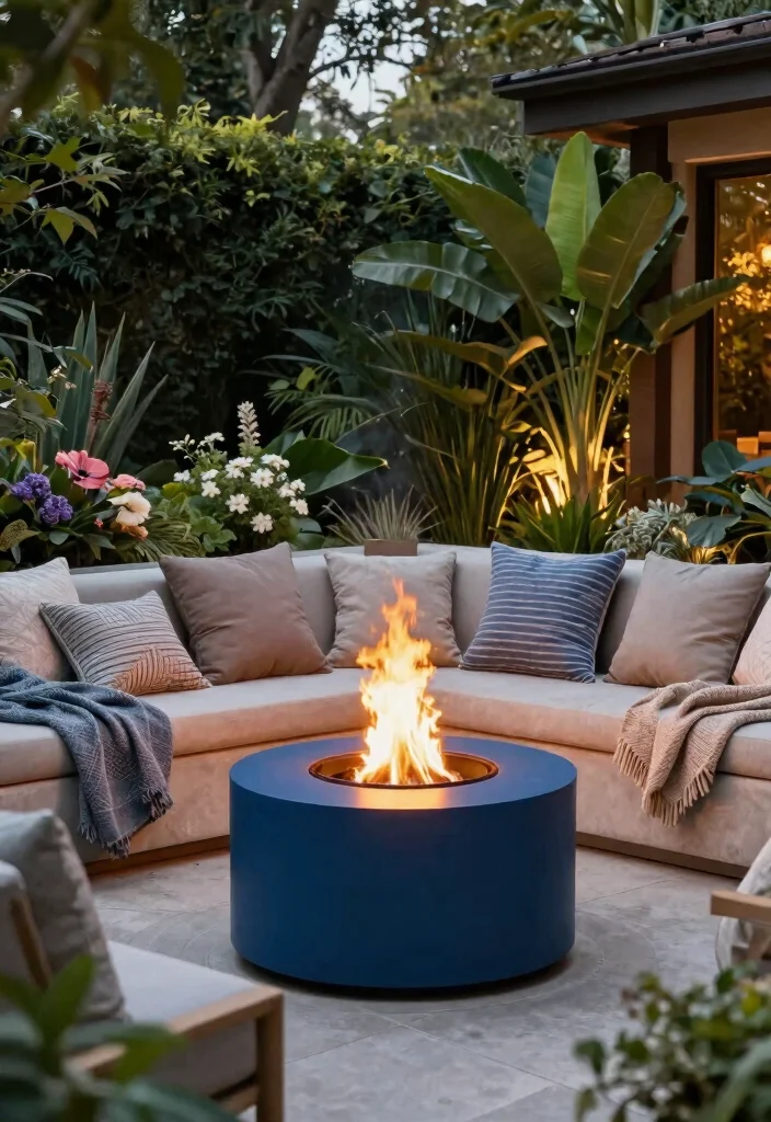 14 Blue Patio Decor Ideas That Feel Fresh Without Going Nautical - 12. Blue Fire Pit 1