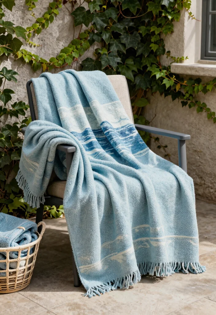 14 Blue Patio Decor Ideas That Feel Fresh Without Going Nautical - 4. Ocean-Inspired Throw Blankets 1