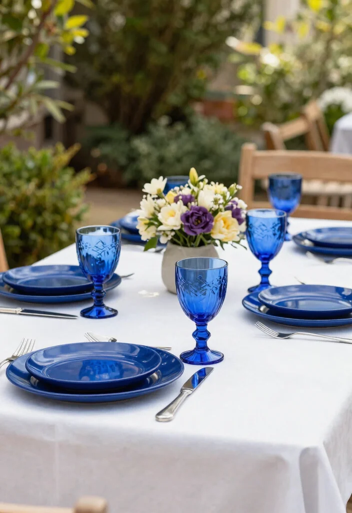 14 Blue Patio Decor Ideas That Feel Fresh Without Going Nautical - 7. Blue Tableware for Dining 1