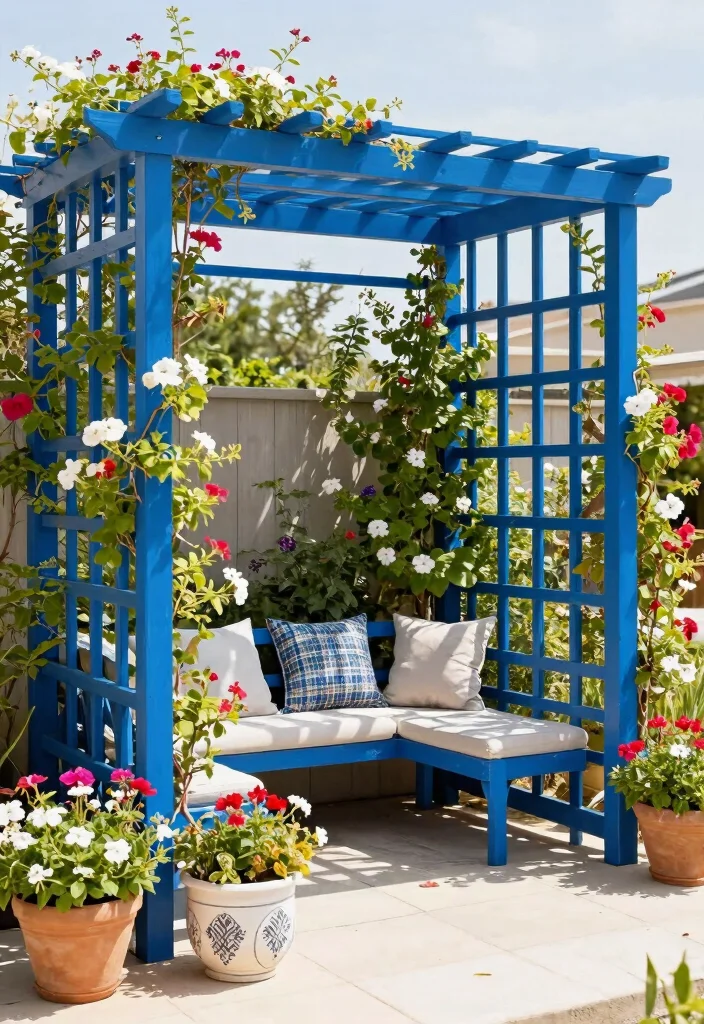 14 Blue Patio Decor Ideas That Feel Fresh Without Going Nautical - 9. Blue Trellis for Climbing Plants 1