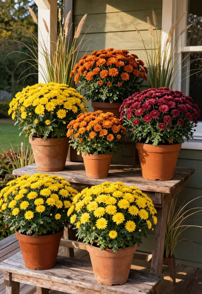 14 Fall Front Porch Decor Ideas That Work for Small Entries - 4. Potted Mums and Seasonal Flowers 1