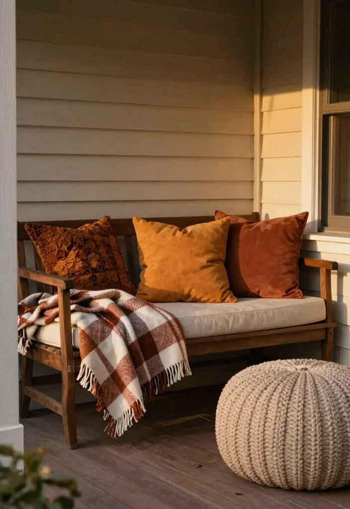 14 Fall Front Porch Decor Ideas That Work for Small Entries - 7. Cozy Textiles and Blankets 1