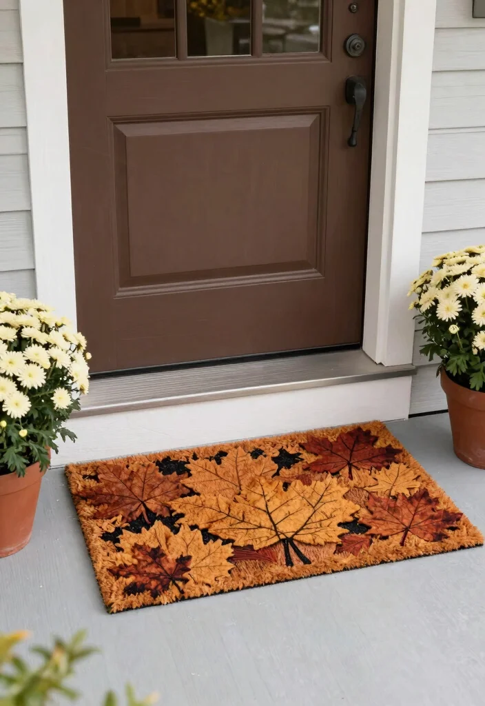 14 Fall Front Porch Decor Ideas That Work for Small Entries - 9. Seasonal Door Mat 1