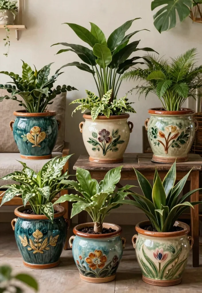 14 Indoor Flower Pots That Don't Leak or Stain Floors - 10. Vintage-Style Pottery with Glazed Finish 1