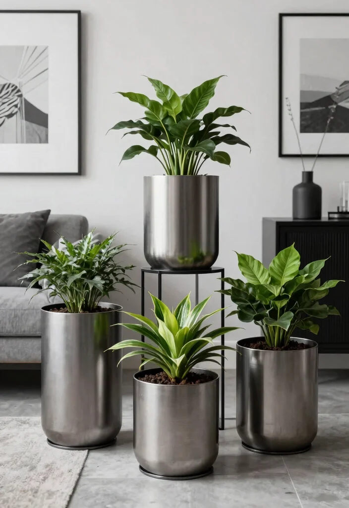 14 Indoor Flower Pots That Don't Leak or Stain Floors - 7. Stylish Metal Indoor Plant Containers 1