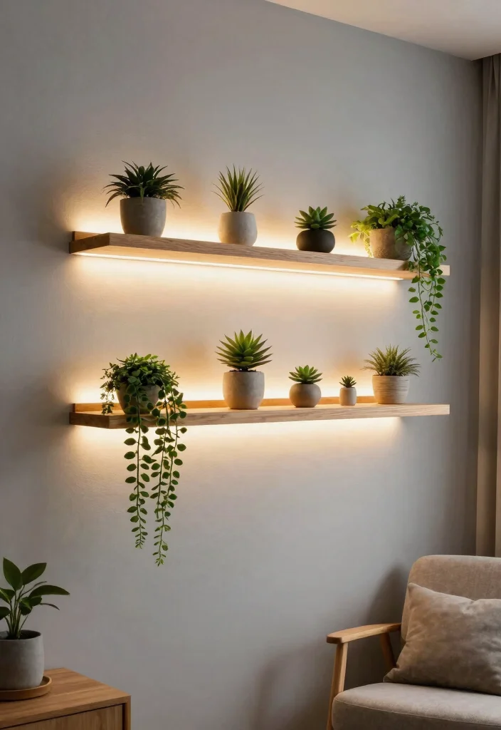 14 Profile LED Light in Ceiling Ideas That Hide All the Wires - 1. Floating Shelves with LED Profiles 1