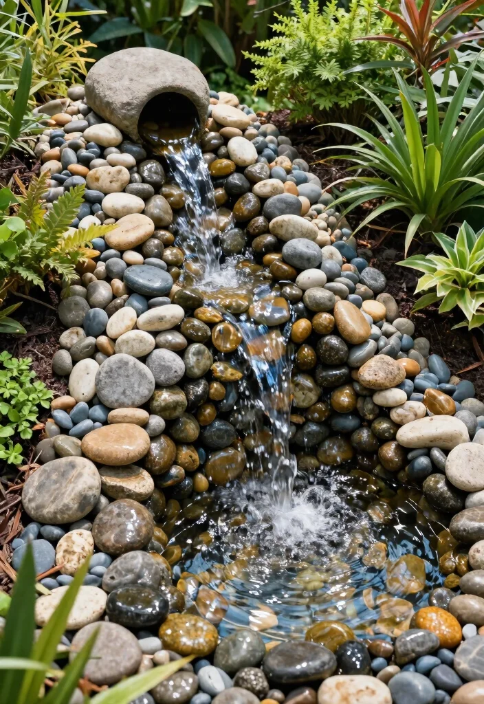 15 Backyard Fountain Ideas That Don't Need Electric or Plumbing - 10. Pebble Stream Fountain 1