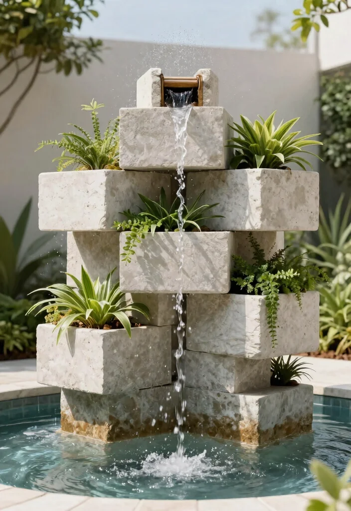15 Backyard Fountain Ideas That Don't Need Electric or Plumbing - 11. Cinder Block Fountain 1