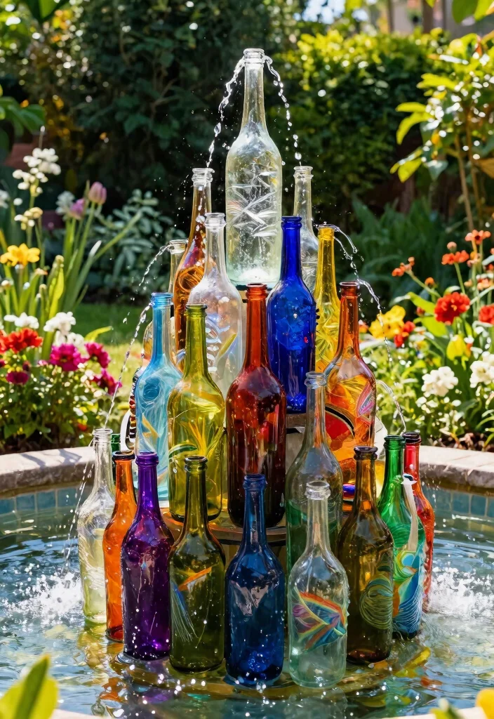 15 Backyard Fountain Ideas That Don't Need Electric or Plumbing - 12. Glass Bottle Fountain 1
