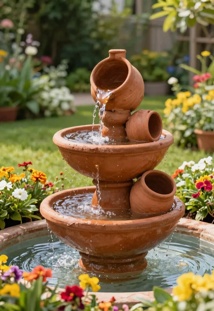 15 Backyard Fountain Ideas That Don't Need Electric or Plumbing - 4. Terracotta Pot Fountain 1