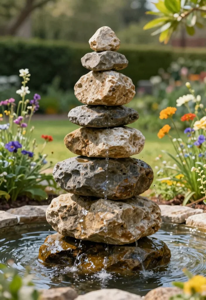 15 Backyard Fountain Ideas That Don't Need Electric or Plumbing - 5. Stone Stack Fountain 1