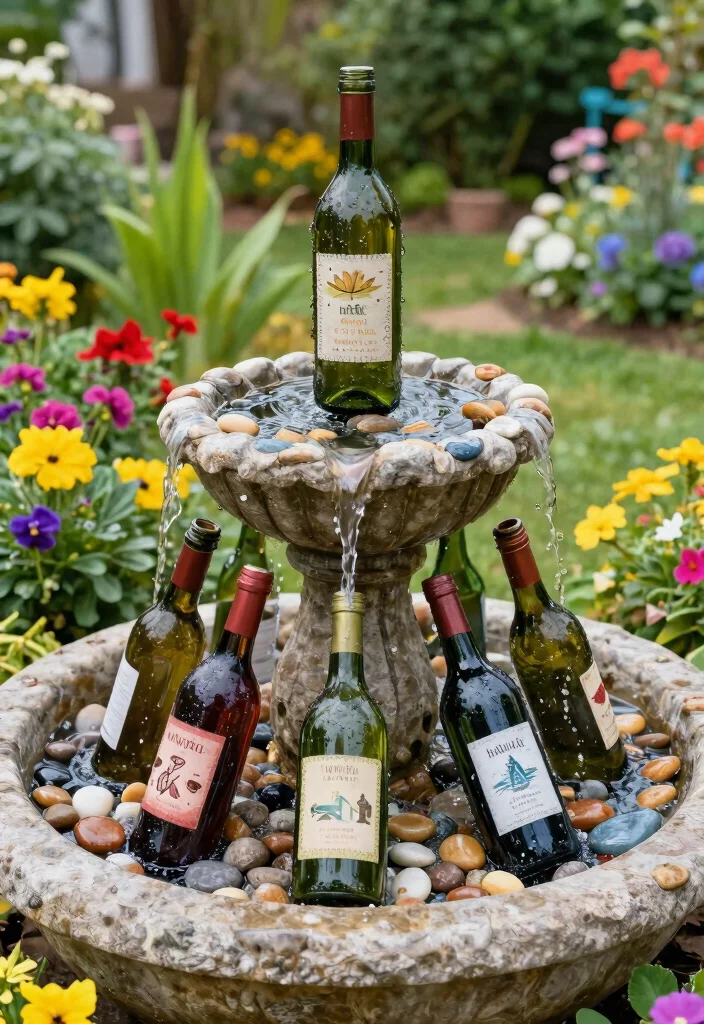 15 Backyard Fountain Ideas That Don't Need Electric or Plumbing - 8. Recycled Wine Bottle Fountain 1