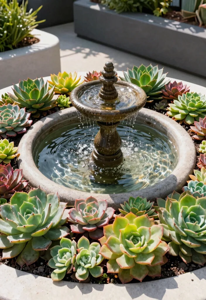 15 Backyard Fountain Ideas That Don't Need Electric or Plumbing - 9. Fountain with Succulents 1