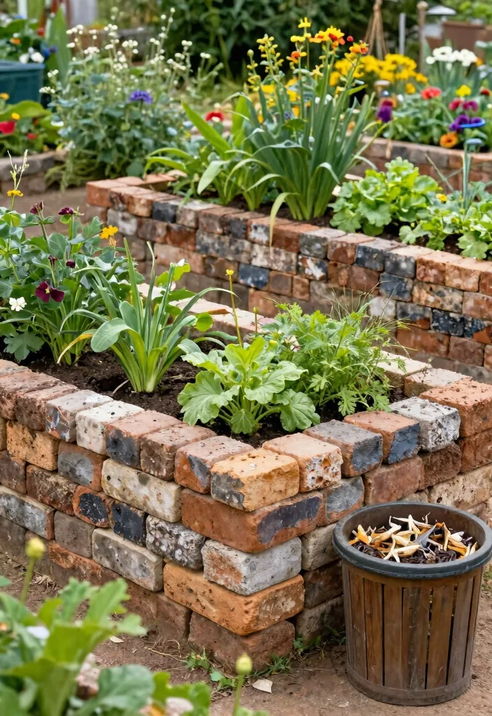 15 Brick Raised Garden Bed Ideas That Don't Need Mortar or Special Tools - 13. Recycled Brick Gardens for Sustainability 1