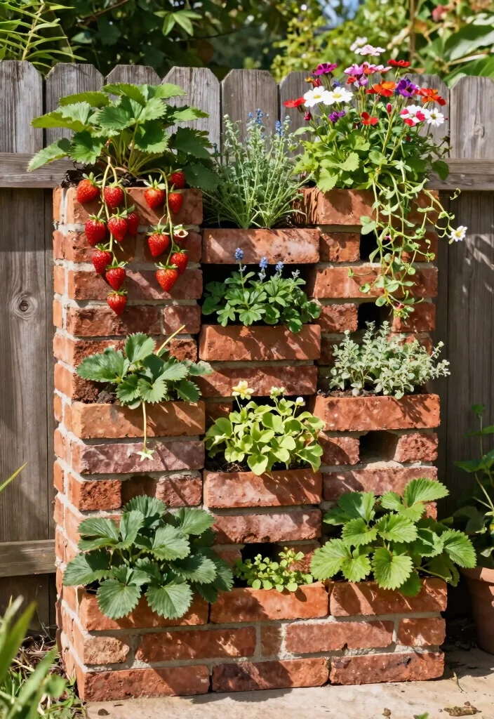 15 Brick Raised Garden Bed Ideas That Don't Need Mortar or Special Tools - 8. Vertical Brick Gardens for Limited Spaces 1