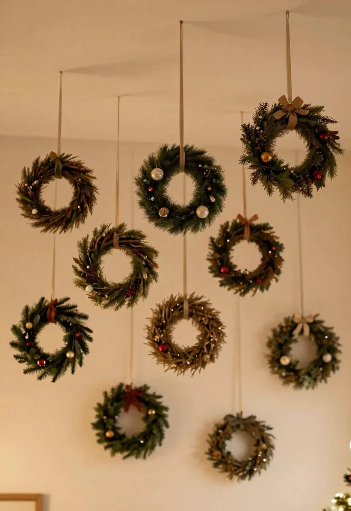 15 Christmas Ceiling Decorations Ideas for Rooms With Low Ceilings - 10. Wreaths on the Ceiling 1