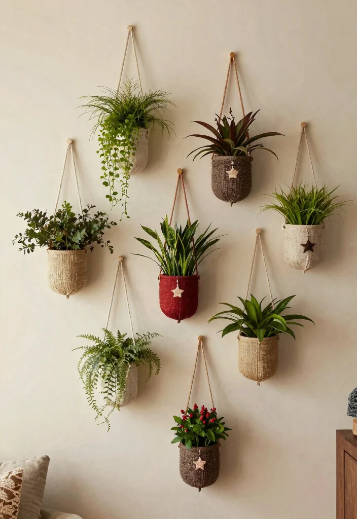 15 Christmas Ceiling Decorations Ideas for Rooms With Low Ceilings - 12. Vertical Plant Hangers 1