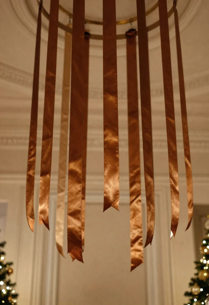 15 Christmas Ceiling Decorations Ideas for Rooms With Low Ceilings - 13. Jewel-Toned Silk Ribbons 1