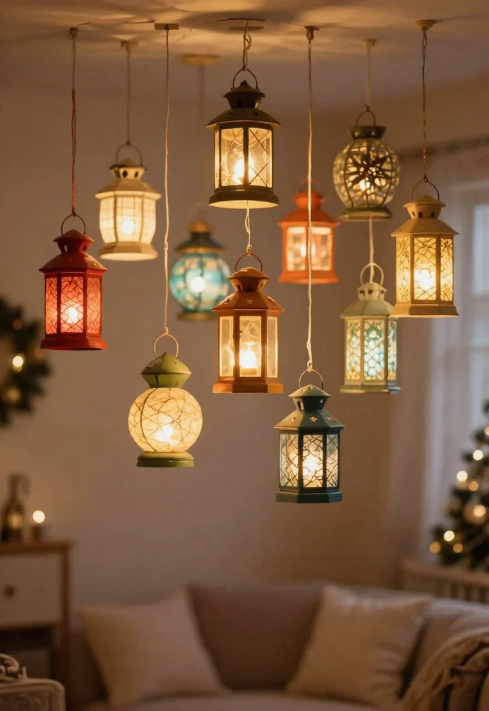 15 Christmas Ceiling Decorations Ideas for Rooms With Low Ceilings - 14. Miniature Lanterns 1