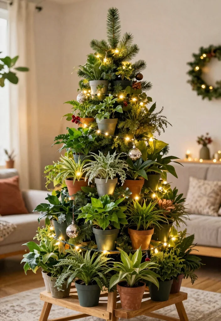 15 Christmas Ceiling Decorations Ideas for Rooms With Low Ceilings - 2. Vertical Garden Christmas Tree 1
