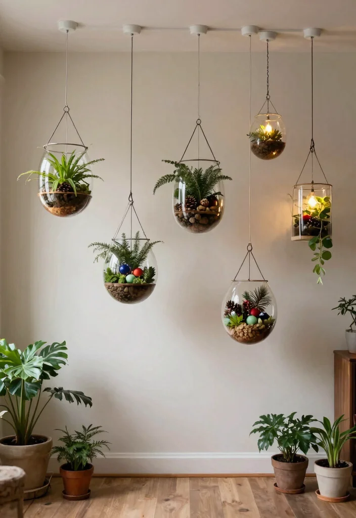 15 Christmas Ceiling Decorations Ideas for Rooms With Low Ceilings - 5. Hanging Terrariums 1