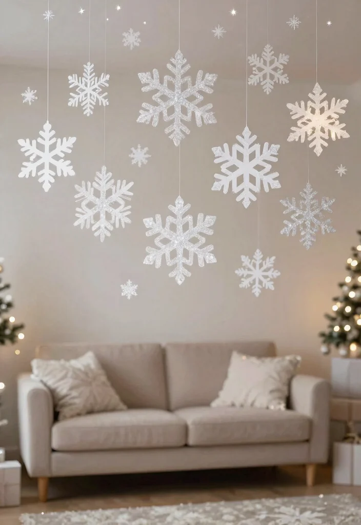 15 Christmas Ceiling Decorations Ideas for Rooms With Low Ceilings - 7. Snowflake Cutouts 1