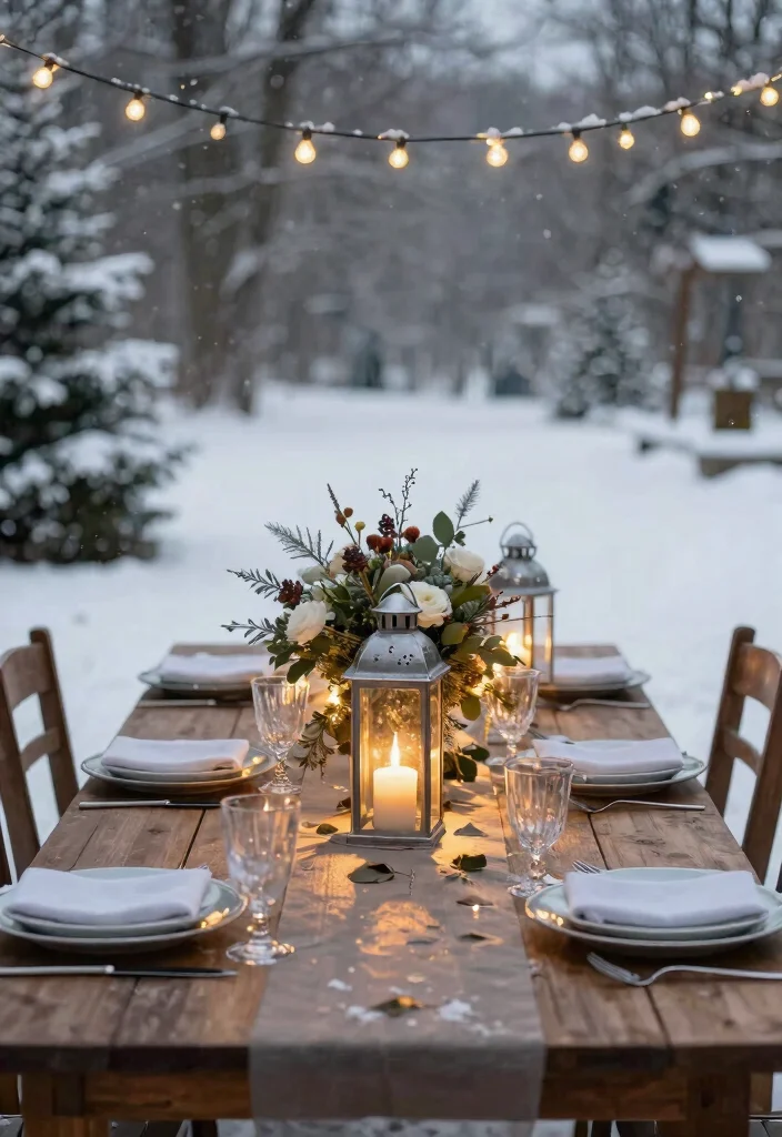 15 Christmas Outdoor Decor Ideas That Survive Wind and Rain - 13. Durable Table Centerpieces 1