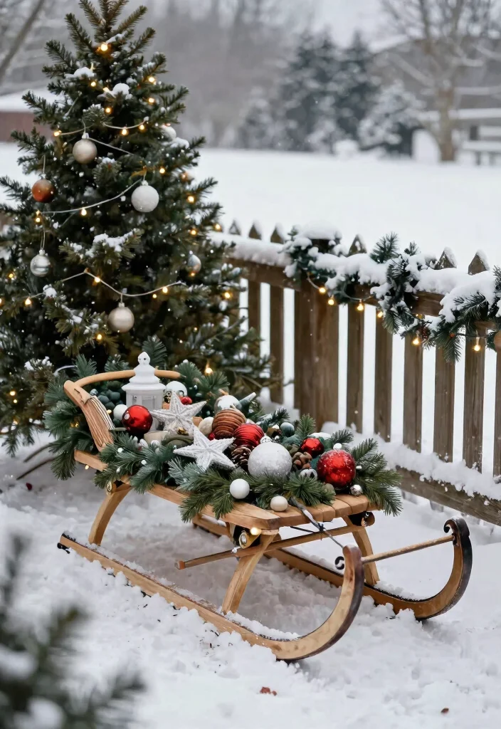 15 Christmas Outdoor Decor Ideas That Survive Wind and Rain - 14. Outdoor Sled Displays 1
