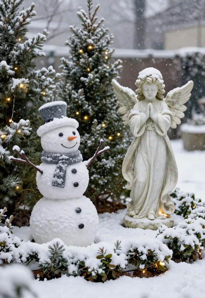 15 Christmas Outdoor Decor Ideas That Survive Wind and Rain - 2. Durable Garden Statues 1
