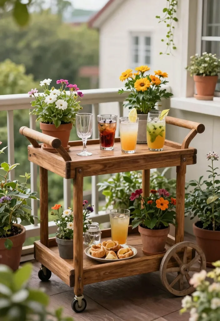 15 Cottage Farmhouse Decor Ideas for Small Cozy Spaces - 12. Garden Bar Cart 1