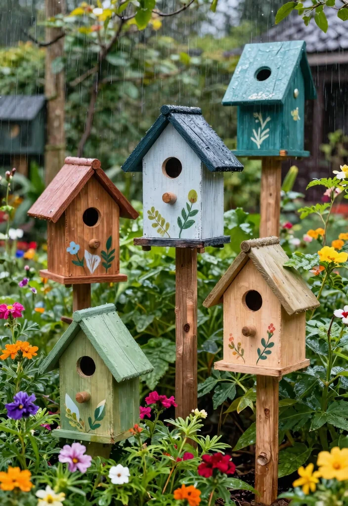 15 Outdoor Garden Decor Ideas That Survive Rain Without Constant Upkeep - 11. Eco-Friendly Birdhouses 1