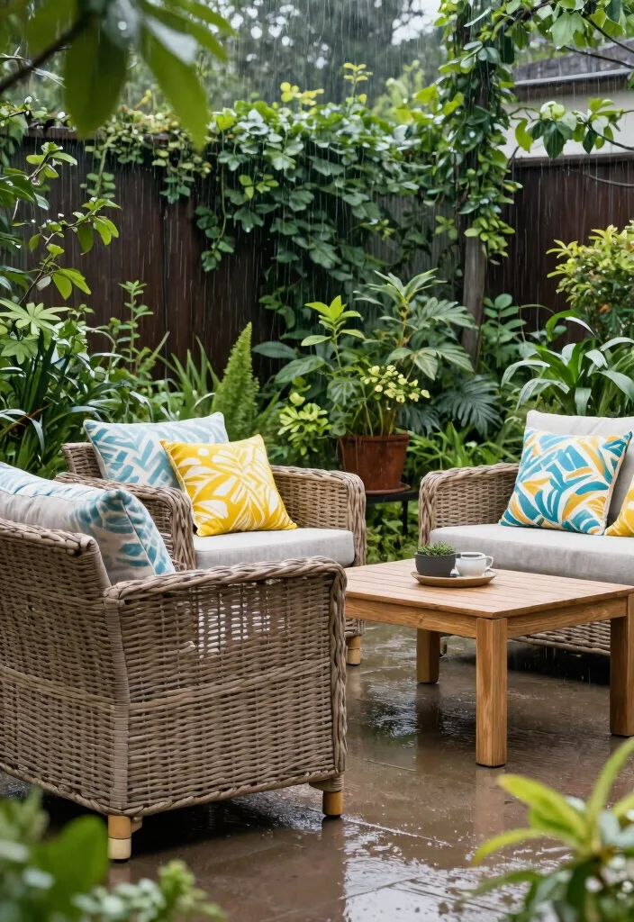 15 Outdoor Garden Decor Ideas That Survive Rain Without Constant Upkeep - 7. Resilient Garden Furniture 1