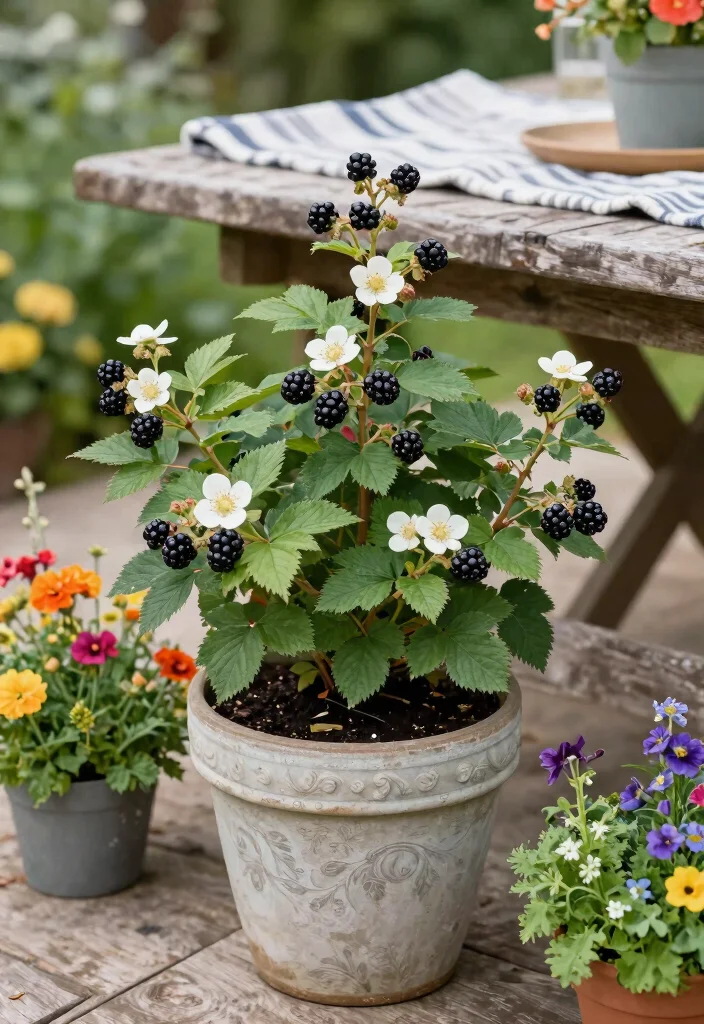 15 Potted Trees for Patios That Flourish in Containers - 14. Potted Blackberry Bush 1