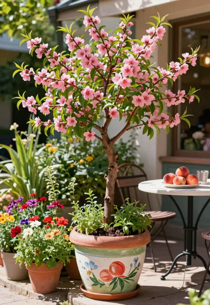 15 Potted Trees for Patios That Flourish in Containers - 7. Potted Peach Tree 1