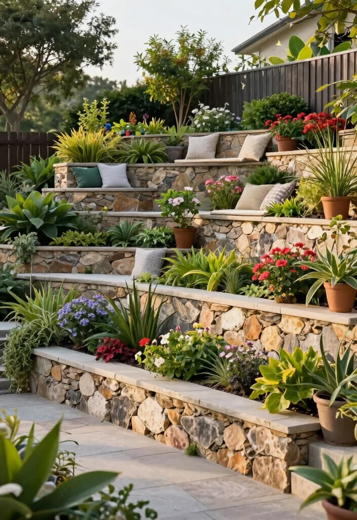 15 Privacy Walls Backyard Ideas That Block Neighbors Without Permits - 13. Terraced Privacy Walls 1