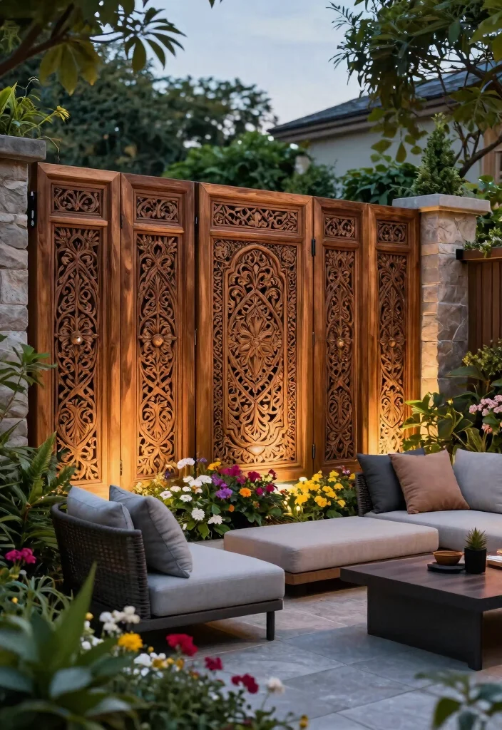 15 Privacy Walls Backyard Ideas That Block Neighbors Without Permits - 14. Ornate Wood Panels 1