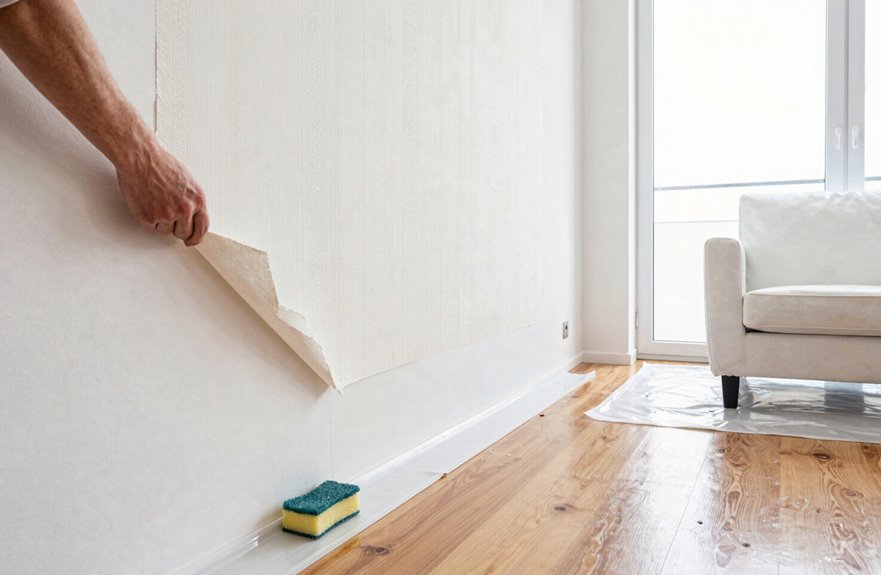 7 Steps to Get Wallpaper Off Your Walls 2 clear room protect floors organize tools