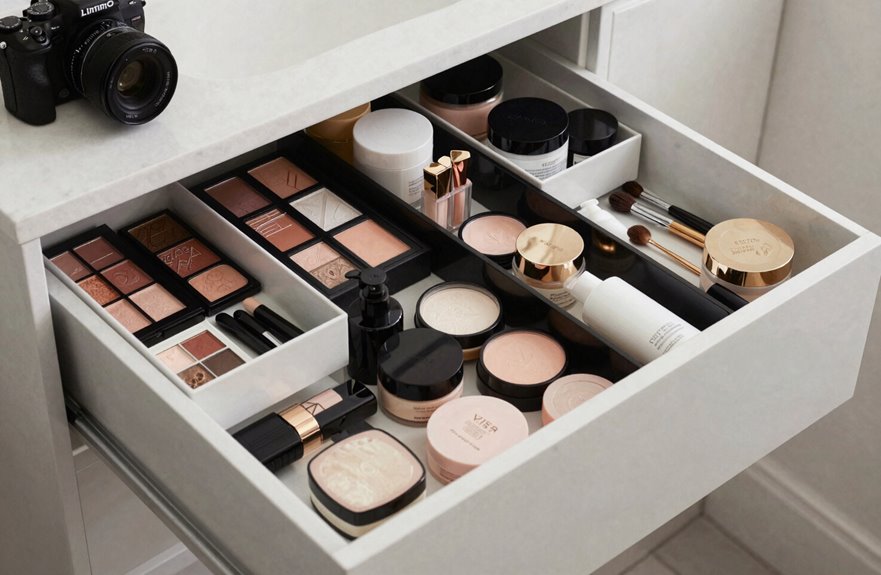 decluttered makeup drawer organization