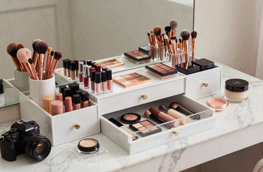 modular visible organized vanity setup