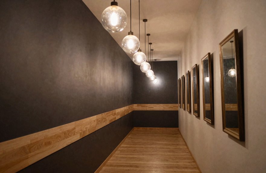 pendant lights brighten tall corridors